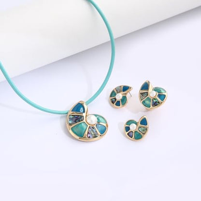 Chunky Statement Jewelry Set Blue Ocean Seashell Choker Necklaces Earrings Set for Women Pearl Bib Collar Necklaces for Party Prom Pageant Summer Fashion Jewelry Unique Birthday Gift - style: sea snail pearl JS Ring gold blue