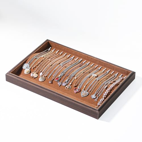 Wood Jewelry Organizer Tray, Necklace Display (Brown, 2Pc, 20-Hook) | Stackable Jewelry Display, Necklace Holder, Tangle-Free Necklace Stand, Pendant Organizer - size: 20 Hooks Necklace+20 Hooks Necklace