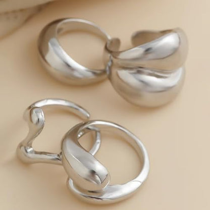Roe Dolph Chunky Gold Rings for Women Stackable Statement Ring Set | Mixed sculptural shapes and polished surfaces create bold stacking combinations for parties dinners and everyday outfits - color: B4