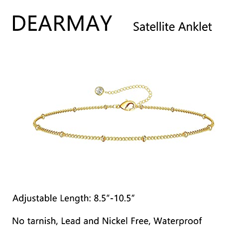 DEARMAY Gold Anklets for Women Waterproof | Non Tarnish14K Gold Plated Ankle Bracelets Set Stack, Summer Beach Jewelry Gifts for Vacation - color: Gold Anklet-Q