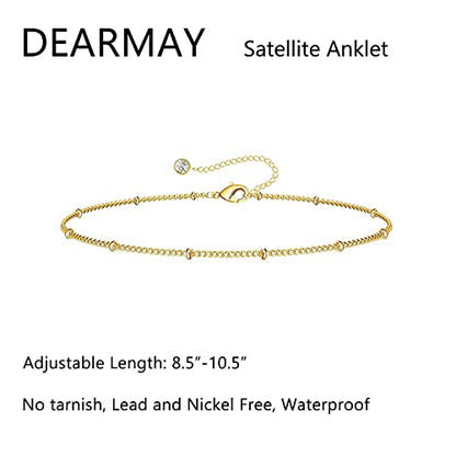 DEARMAY Gold Anklets for Women Waterproof | Non Tarnish14K Gold Plated Ankle Bracelets Set Stack, Summer Beach Jewelry Gifts for Vacation - color: Gold Anklet-Q