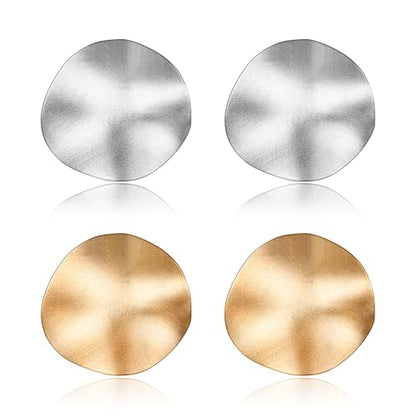 FANZE 2 Pairs Matte Gold Sliver Clip on Earrings for Women No Piercing | No Piercing Button Earring Comfortable Fashion Jewelry Gift - color: Set-14