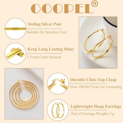 3mm Wide Large Hoop Earrings for Women Hypoallergenic 925 Sterling Silver Post Gold Earrings Lightweight Silver Hoop Earrings Oversize Big Gold Hoops 30/40/50/60MM - color: Gold, size: 30mm