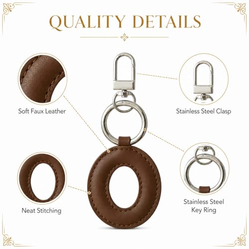 Initial Letter Keychain,Stainless Steel,Colorful Faux Leather Keyring for Backpack,Purse,Car Keys,Gift for Men Women - color: O