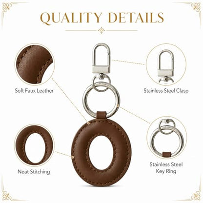 Initial Letter Keychain,Stainless Steel,Colorful Faux Leather Keyring for Backpack,Purse,Car Keys,Gift for Men Women - color: O