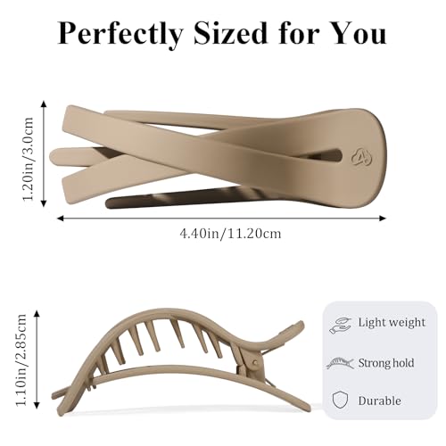 Large Flat Hair Clips for Women, French Flat Claw Clips for Medium Thick Hair | Strong Hold Hair Clips for Styling, Driving, Daily Wear | Pink, Blue Grey, Brown, Khaki - 4Pcs - color: Pink, Blue, Brown, Khaki