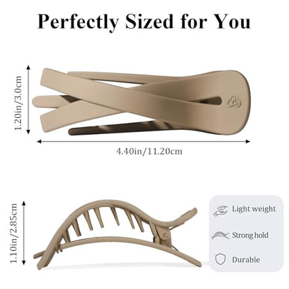 Large Flat Hair Clips for Women, French Flat Claw Clips for Medium Thick Hair | Strong Hold Hair Clips for Styling, Driving, Daily Wear | Pink, Blue Grey, Brown, Khaki - 4Pcs - color: Pink, Blue, Brown, Khaki