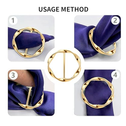 6Pcs Scarf Ring Clip, T-shirt Tie Clips for Women, Fashion Shirt Cincher Clips, Multi-Use Shawl Collar Clasp, Decorative Clothes Corner Knotted Clip for Scarf, Sweater, Dress, Travel Hat