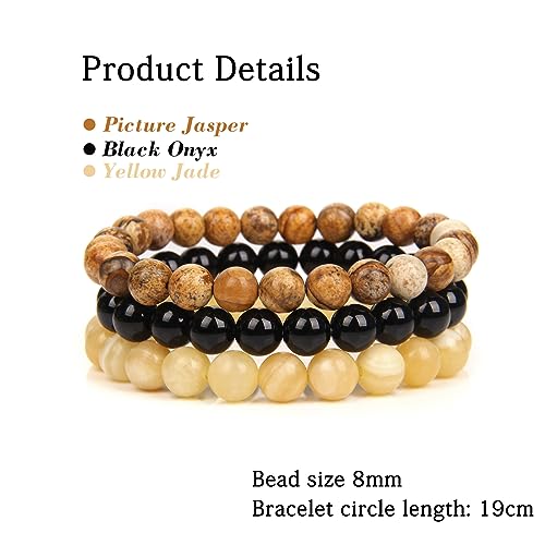 3 PCS Healing Crystal Bracelets for Women 8mm Natural Stone Beaded Stretch Bracelet Amethyst Jewelry Gifts - color: 11 8mm Picture Jasper & Yellow Jade