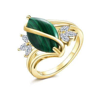AIBAO Marquise Turquoise/Malachite Engagement Wedding Rings for Women | Sterling Silver Turquoise/ Malachite Statement Rings for Women Size 6 to 10 Western Jewelry - style: Malachite