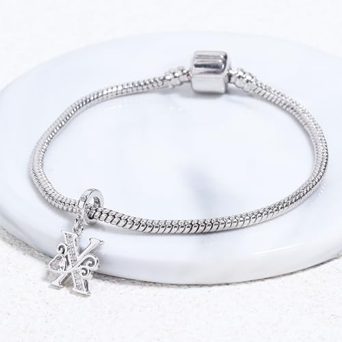 925 Sterling Silver Letter Charms for Pandora Bracelets Silver Letter A Alphabet Charm Initial Dangle Charms Beads Jewelry Gift for Women - style: Dangle Letter Charm X