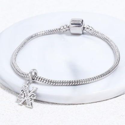 925 Sterling Silver Letter Charms for Pandora Bracelets Silver Letter A Alphabet Charm Initial Dangle Charms Beads Jewelry Gift for Women - style: Dangle Letter Charm X