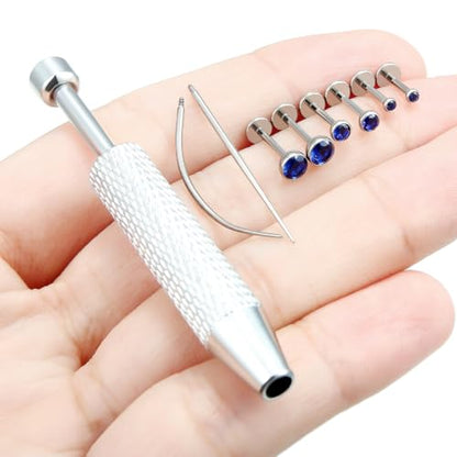 Jenxnjsjo F136 Titanium 20/18/16g Earrings Nose Lip Rings Studs Labret Medusa Tragus Helix Conch Cartilage Piercing Jewelry for Women - color: Blue, size: 18g
