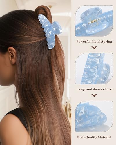 Molans 3PCS Hair Claw Clips Acrylic Clamps for women - Non-slip Strong Hold Barrettes for Thin Thick Hair, Medium hair clips Accessories - color: Group: Blue