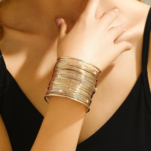 CJIAYUJEW Chunky Gold Cuff Bracelets for Women Exaggerated Geometric Leaf Open Wide Bracelets Trendy Retro Adjustable Party Jewelry Accessaries - color: crystal