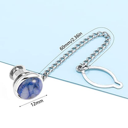 Tie Pins for Men Silver Tie Pins with Chain, Tie Tack Pins Brooch Personalized Wedding Business Gifts - color: Blue