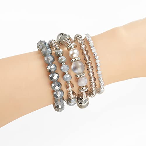 Noessla Beaded Boho Stretch Bracelet Colorful Stackable Crystal Beads Bracelets Trendy Costume Jewelry Mothers Day Gifts for Women - color: 21-Grey
