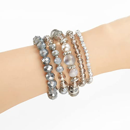 Noessla Beaded Boho Stretch Bracelet Colorful Stackable Crystal Beads Bracelets Trendy Costume Jewelry Mothers Day Gifts for Women - color: 21-Grey