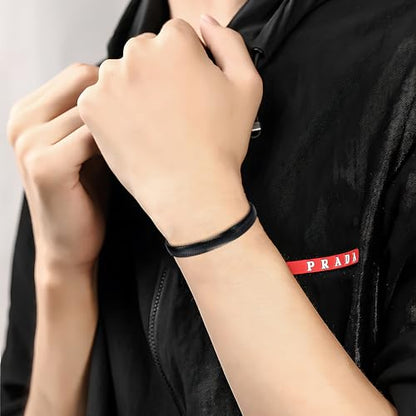 Mens Bracelet-Stainless Steel Magnetic Clasp Franco Chain Bracelets for Men - color: D-Black