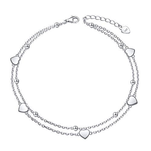 Anklet for Women S925 Sterling Silver Beach Foot Adjustable Ankle Bracelet - style: Heart Bead