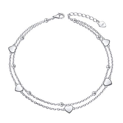 Anklet for Women S925 Sterling Silver Beach Foot Adjustable Ankle Bracelet - style: Heart Bead