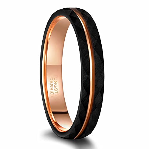 Frank S.Burton 4mm 6mm 8mm Tungsen Rings for Women Men Black and Rose Gold Plated Thin Stacking Rings Hammered Matte Finished Engagement Wedding Bands Comfort Fit Size 5-14 - color: 4mm black rose gold plated