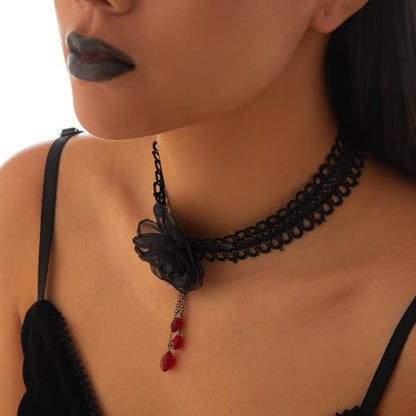 Todenb Gothic Choker Witch Necklace for Women Lace Vampire Collar Necklace Y2K Goth Black Zirconia Pendant Necklaces Halloween Dark Bridal Vampire Witch Party Jewelry Accessories - style: Style-D