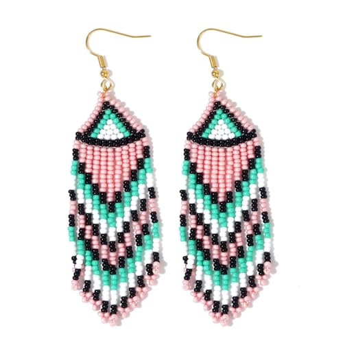 Bohemian Tassel Colorful Beaded Earrings For Women Trendy, Long Fringe Feather Drop Jewelry Handmade Gifts. - color: color5