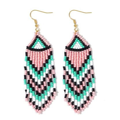 Bohemian Tassel Colorful Beaded Earrings For Women Trendy, Long Fringe Feather Drop Jewelry Handmade Gifts. - color: color5
