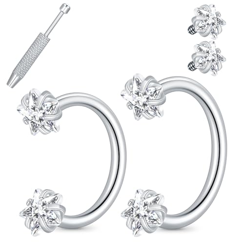 Xpircn 18G 7mm 8mm Nose Rings For Women Men Horseshoe Nose Rings Hoops Horseshoe Septum Lip Eyebrow Helix Daith Ear Nose Piercings - color: Silver Star, size: 18G 7mm 8mm