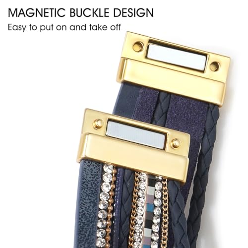 Suyi Multilayer Leather Wrap Bracelet Heart-Shape Wide Bracelets for Women - color: Blue