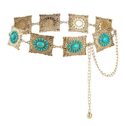 ILuvatar Western Metal Concho Belt for Women Cowgirl Waist Chain for Women Dress Pants Adjustable - color: Golden-t16