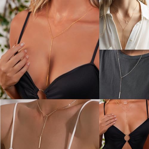 HAXIYA Gold Pearl Y-Shaped Necklace for Women Layered Lariat Long Pendant | 14K Gold Plated/Sterling Silver Dainty Drop Chain Layered Pearl/Beaded Necklaces Simple Gold Jewelry for Women - color: Bar - Gold