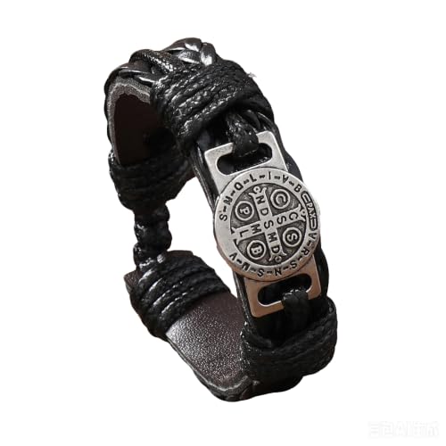 2 Pack Braided Leather Cross Bracelet for Men, Handmade Adjustable Wristband - color: Black