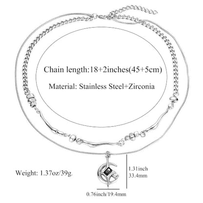Gothic Cross Star Necklace For Men Women Silver Stainless Steel Cuban Link Paperclip Figaro Bead Chain Punk Kpop Y2k Goth Irregular Layered Cross Pendant Necklace Non Tarnish Jewelry Gift - color: Silver L