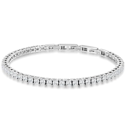 Stainless Steel Adjustable CZ Tennis Bracelet for Women Men | 14K Gold Plated, Round 3mm/4mm/5mm AAAA+ Cubic Zirconia, Dainty Classic, Festival Wedding Jewelry Gift - color: Steel, size: CZ 3mm