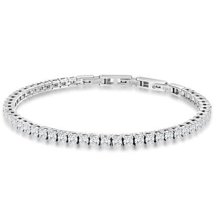 Stainless Steel Adjustable CZ Tennis Bracelet for Women Men | 14K Gold Plated, Round 3mm/4mm/5mm AAAA+ Cubic Zirconia, Dainty Classic, Festival Wedding Jewelry Gift - color: Steel, size: CZ 3mm