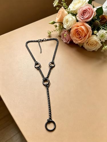MIFYNN Punk Choker Collar for Women Men Gothic Stainless Steel O-Ring Drop Curb Chain Necklace Adjustable Emo Grunge Statement Jewelry Accessories for Y2K - color: Black 4 rings