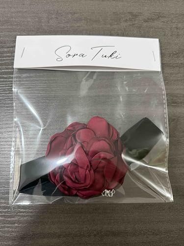 Rose Black Velvet Floral Choker Necklace - Camellia Daisy Rosette - Spring Summer Flower Jewelry - color: Red2