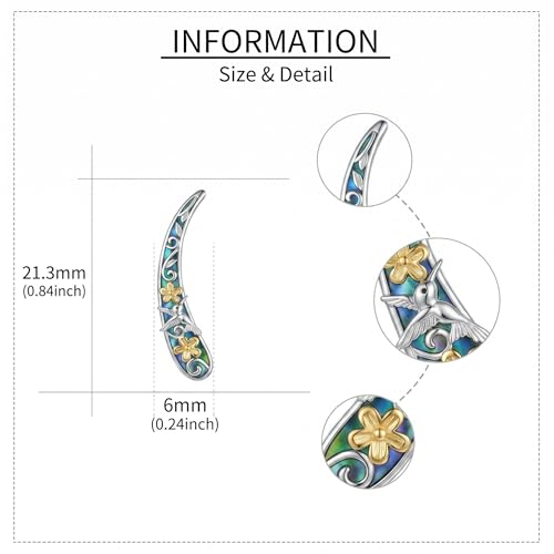 Ear Climbers Earrings for Women Sterling Silver Vintage Ear Crawler Earrings Jewelry Gifts for Women - style: Hummingbird Sunflower