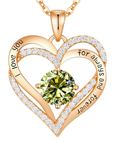 CDE S925 Silver Engraved Forever Love Heart Birthstone Necklaces for Women | 5A CZ,Hypoallergenic,Nickel-Free & Lead-Free Pendant,Anniversary Christmas Wedding Birthday Gift for Wife Girlfriend - color: 08-Aug, style: Rose Gold Plated