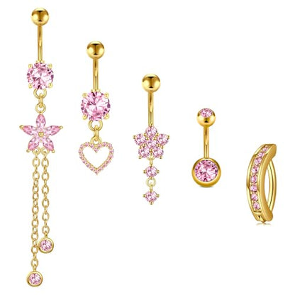 Briana Williams Belly Button Ring Belly Rings Belly Button Piercing Gold Belly Button Ring for Women Clicker Belly Ring Belly Piercing Stainless Steel 14g 10mm Blley Navel Rings Piercing Jewelry - color: F5 -5pcs, gold