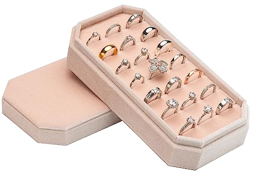Velvet Ring Organizer Display Tray Jewelry Box Earring Holder Case | for Wedding Birthday Christmas Day (Light Pink) - color: Light Pink