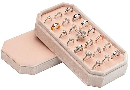 Velvet Ring Organizer Display Tray Jewelry Box Earring Holder Case | for Wedding Birthday Christmas Day (Light Pink) - color: Light Pink
