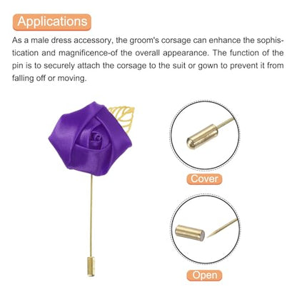 MECCANIXITY Groom Boutonnieres Rose Boutonnieres Pins for Wedding - color: Deep Purple
