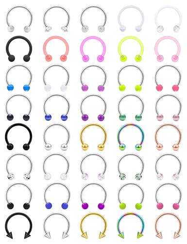 14G 16G 18G Septum Rings Piercing Jewelry 316L Stainless Surgical Steel Horseshoe Septum Nose Rings Snake Bite Lip Ring Daith Rook Earrings Smiley Piercing Jewelry for Women Men 8MM 10MM 12MM - color: 16G-10MM Mix Color