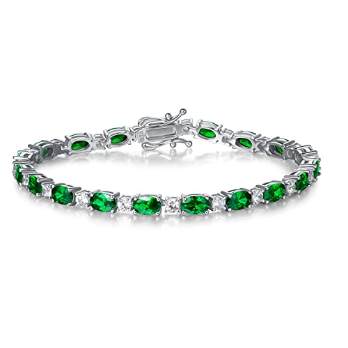 FANCIME Glamour Radiance Sterling Silver Birthstone Tennis Bracelets 7" | Charm Fine Jewelry Birthday Gifts for Women - color: Emerald