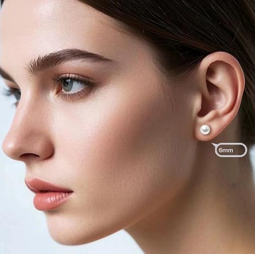 Small Pearl Stud Earrings, 5 Pairs Hypoallergenic Stainless Steel Simulated Pearl Earrings for Women, Lightweight Round Ball Studs Set 3-7MM Birthday Valentine's Day Jewelry Gifts