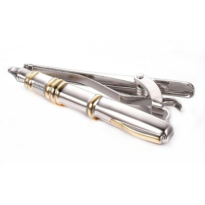 Yoursfs Personalized Stationery Series Tie Clips For Men Novelty Ruler/Pen Tie Clips Unique 18K Gold Plated/Silver Stainless Steel Tie Clip Jewelry For Father Husband Suitable For Daily - style: Silver Pen