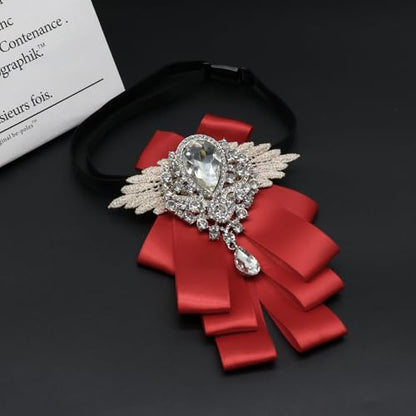 Big Rhinestone Bow Ties，Bowtie Pre-Tied Bowties Men Women | Suit for tuxedo party wedding - color: Red